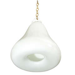 Vintage Opaque bell shaped pendant ceiling fixture with scalloped detail